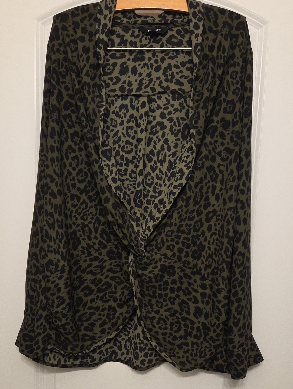Olive Green Leopard Print Draped Blouse